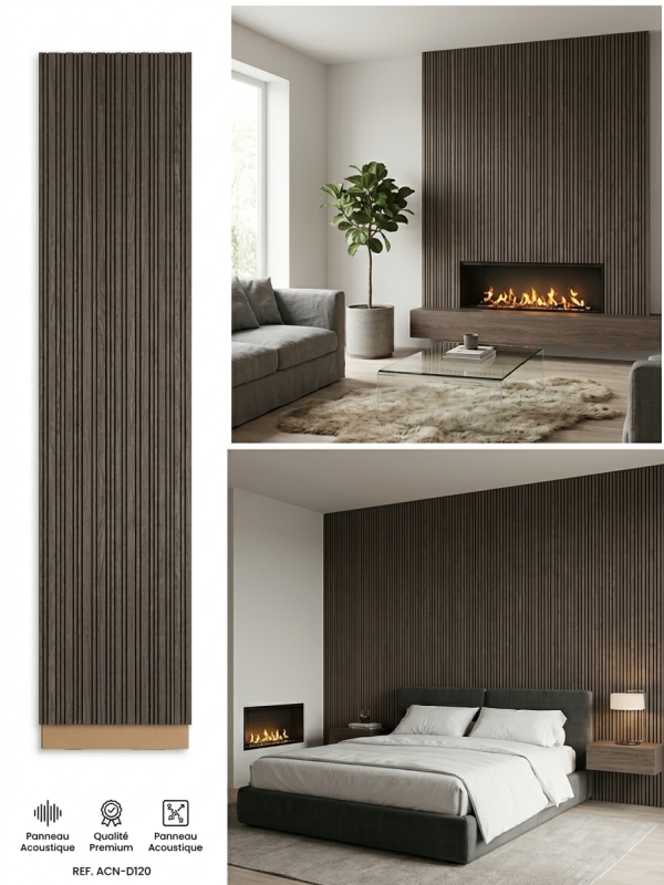 Panneau bois acoustique new design couleur Chêne fonce 240 cm x 60 cm