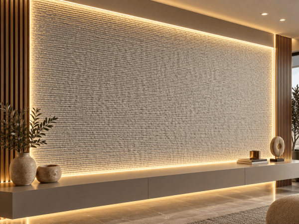 Plaque murale blanche effet pierre rainurée de 120 × 60 cm